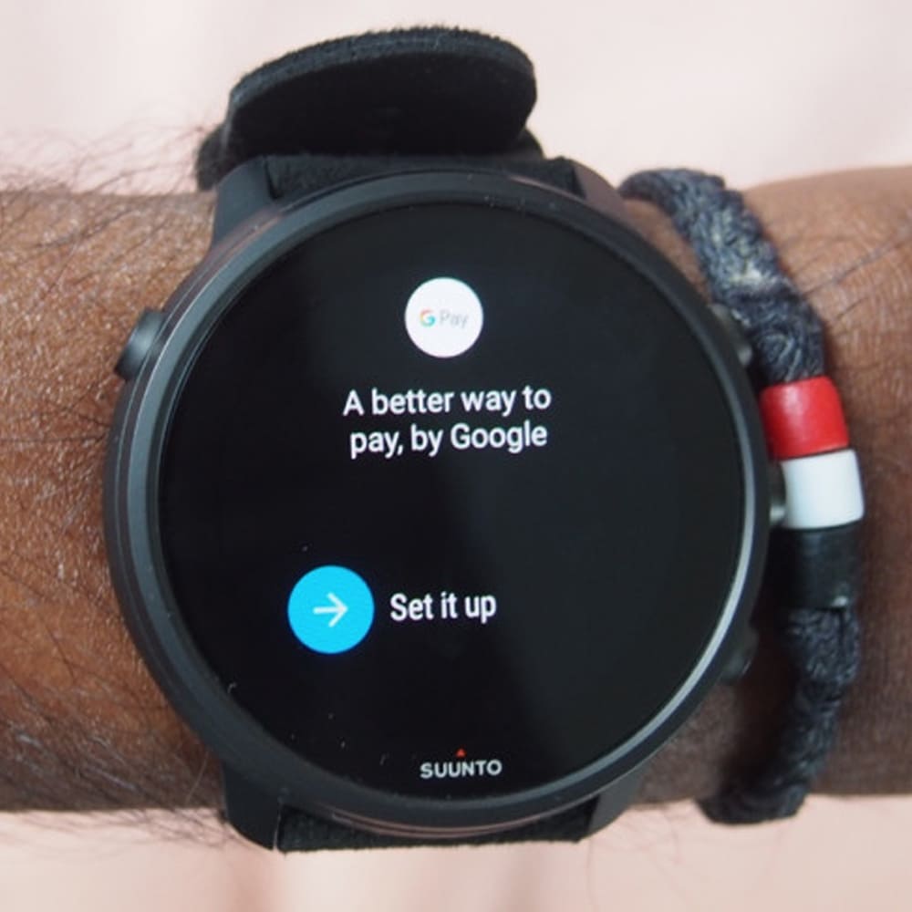 a smart watch with a message on the screen.