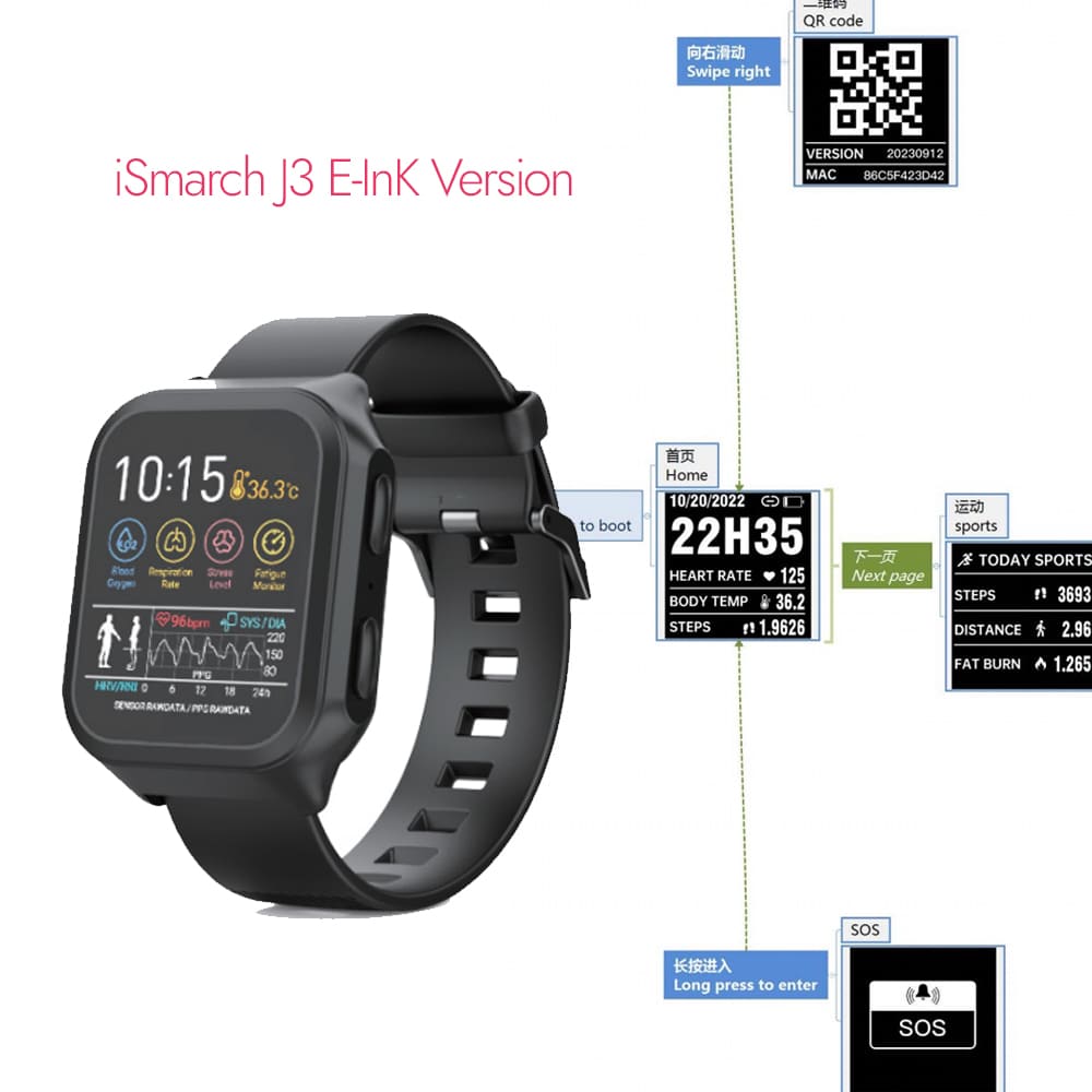 Relógio iSmarch J3 com tela E-ink